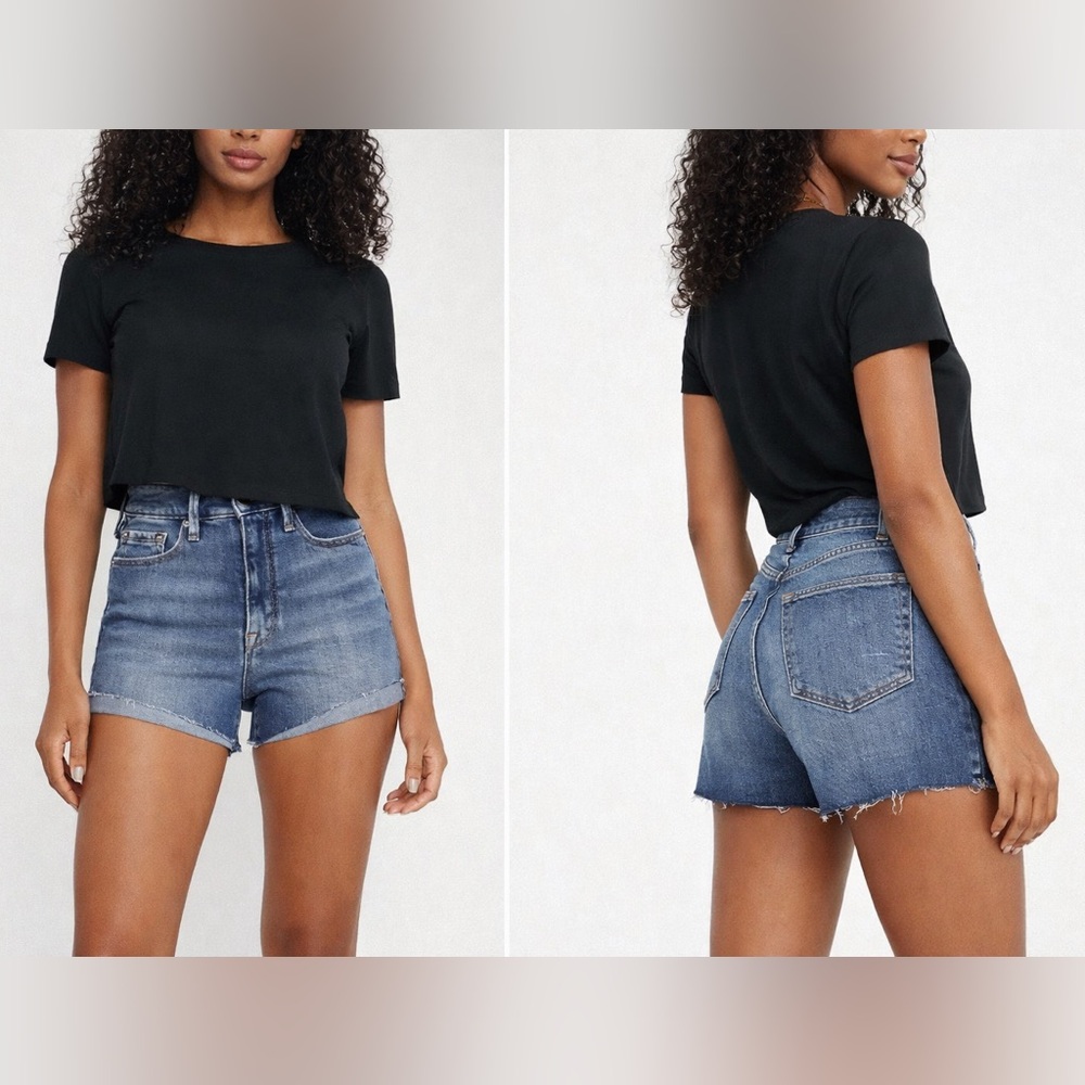 Good American High Rise Denim Raw Hem Jean Shorts - Size 8